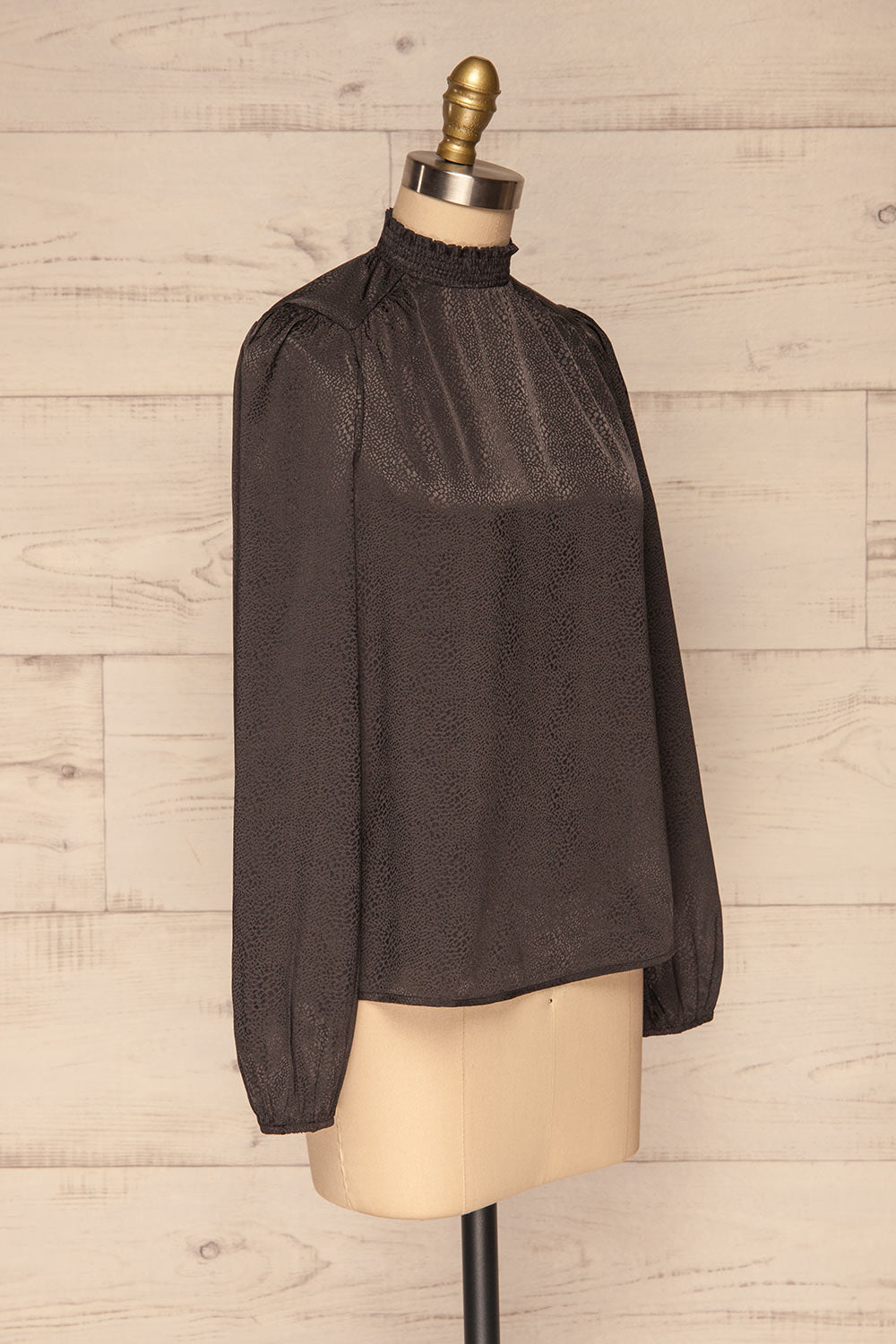 Corenne Dark Grey Satin Blouse | Haut side view | La Petite Garçonne
