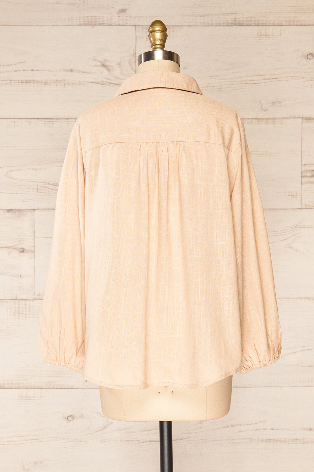 Crawley Beige Linen Button-Up Blouse | La petite garçonne back view