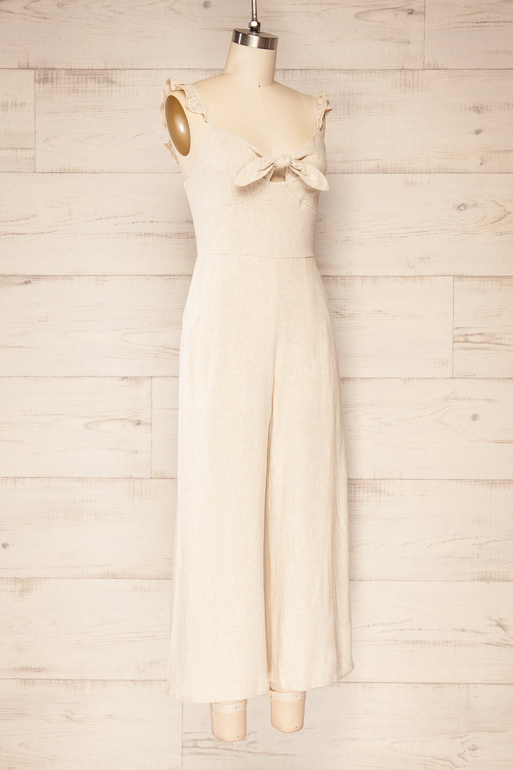 Crocevie Beige Jumpsuit with V-Neckline | La petite garçonne side view