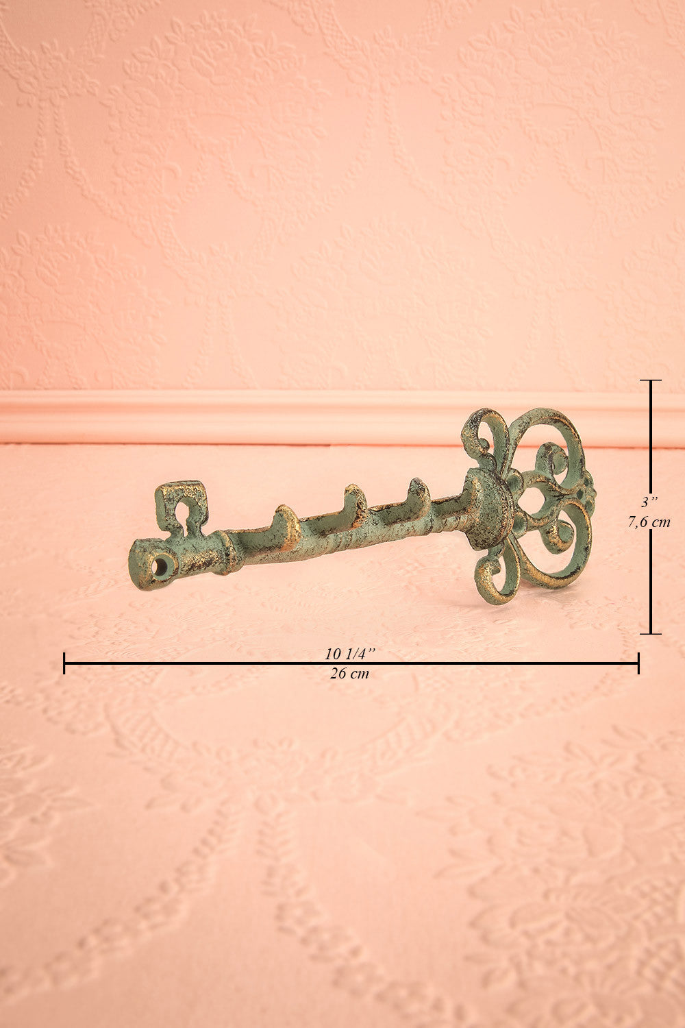 Crochet Sillon Vert - Green cast iron-look key-shaped hook 7