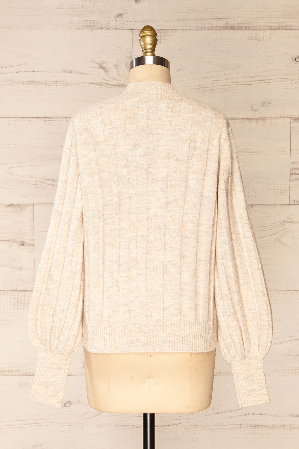 Cuenca Ivory Ribbed Mock Neck Knit Top | La petite garçonne side close-up