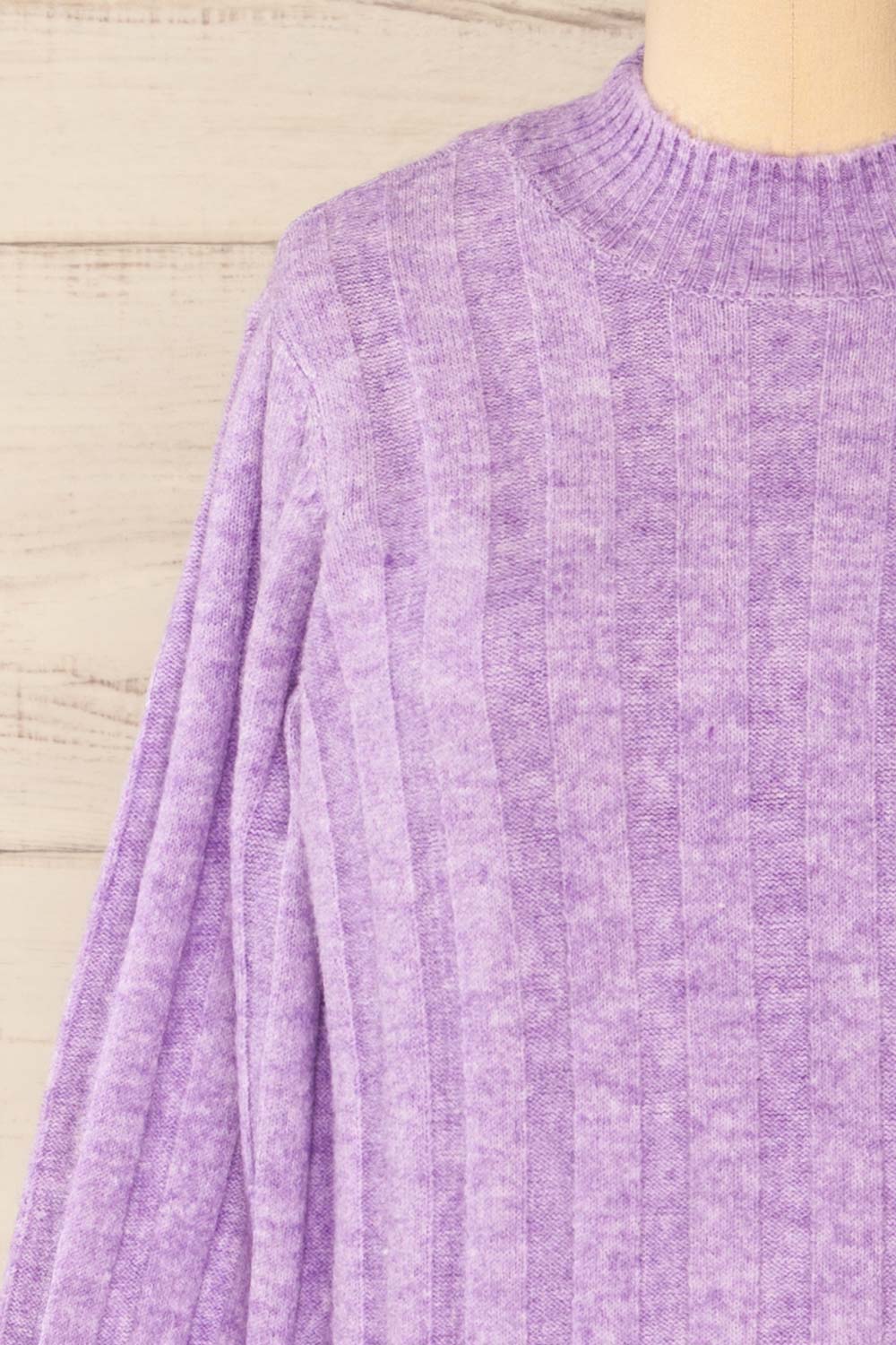 Cuenca Lilac Ribbed Mock Neck Knit Top | La petite garçonne front close-up