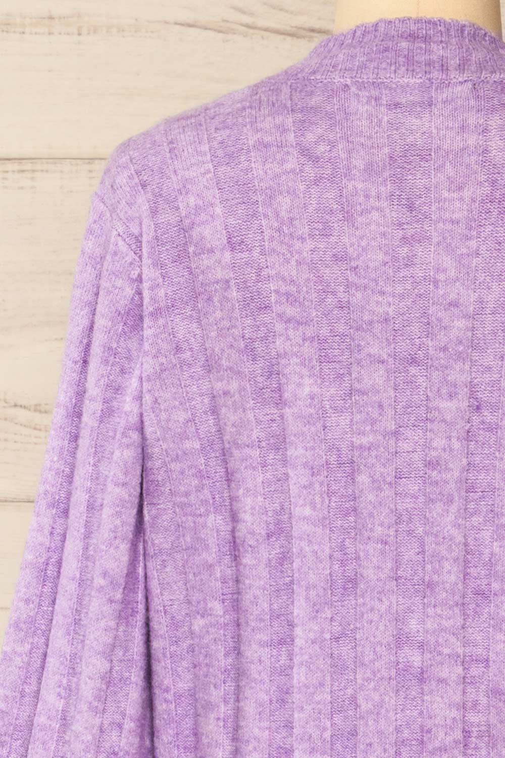 Cuenca Lilac Ribbed Mock Neck Knit Top | La petite garçonne back close-up