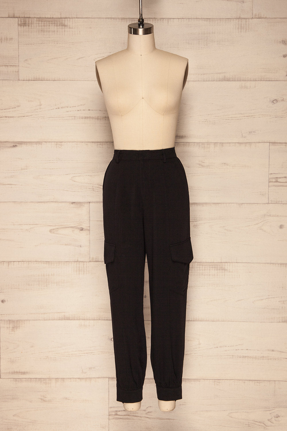 Czelads Black Cargo Pants front view | La Petite Garçonne