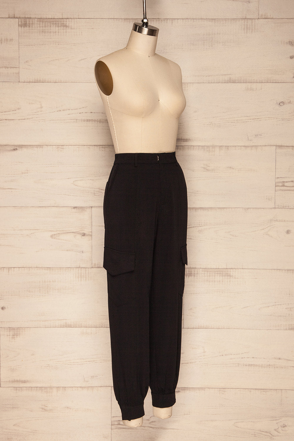 Czelads Black Cargo Pants side view | La Petite Garçonne