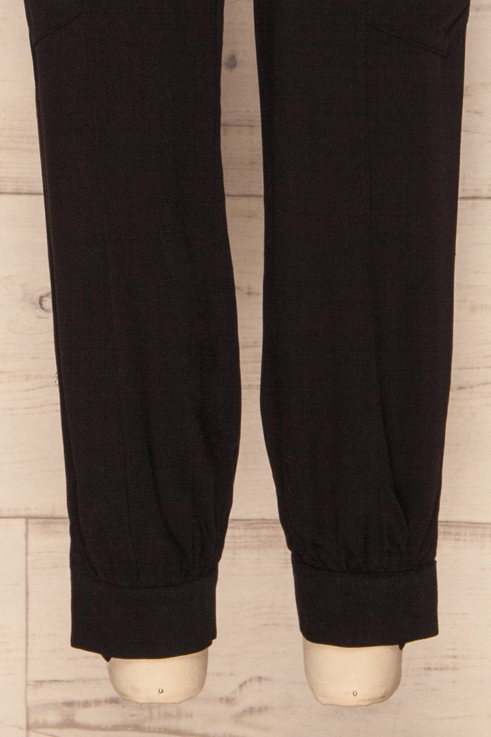 Czelads Black Cargo Pants leg close up | La Petite Garçonne