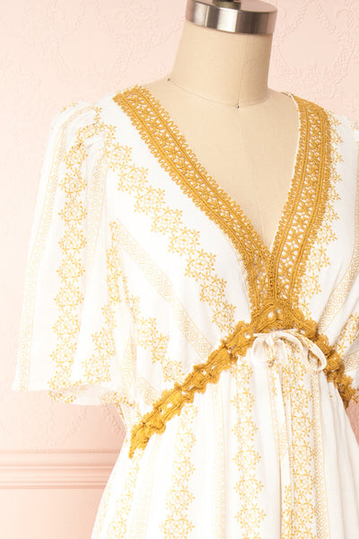 Daenerys Midi Dress w/ Geometric Motif | Boutique 1861 side close up