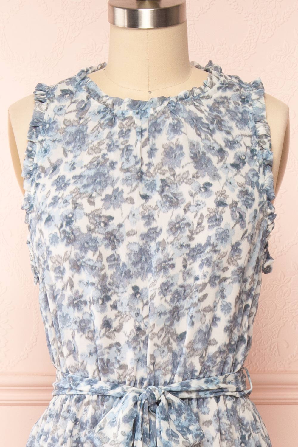 Danielsness Floral Midi Dress w/ Ruffles | Boutique 1861 front close up