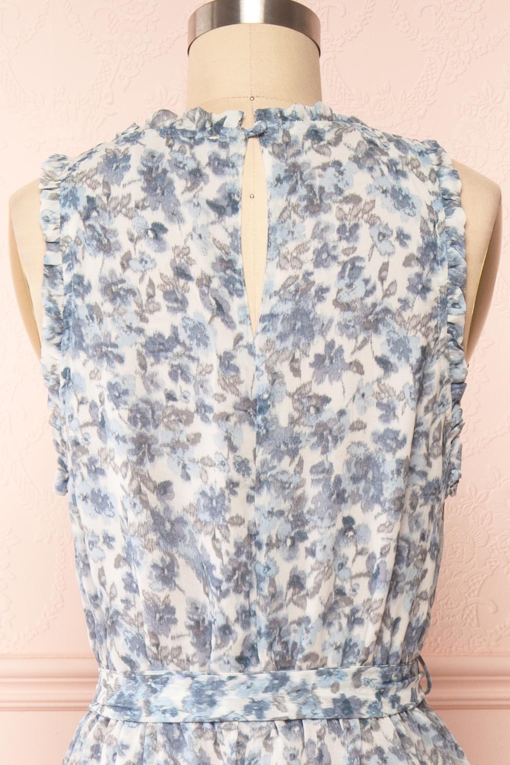 Danielsness Floral Midi Dress w/ Ruffles | Boutique 1861 back close up