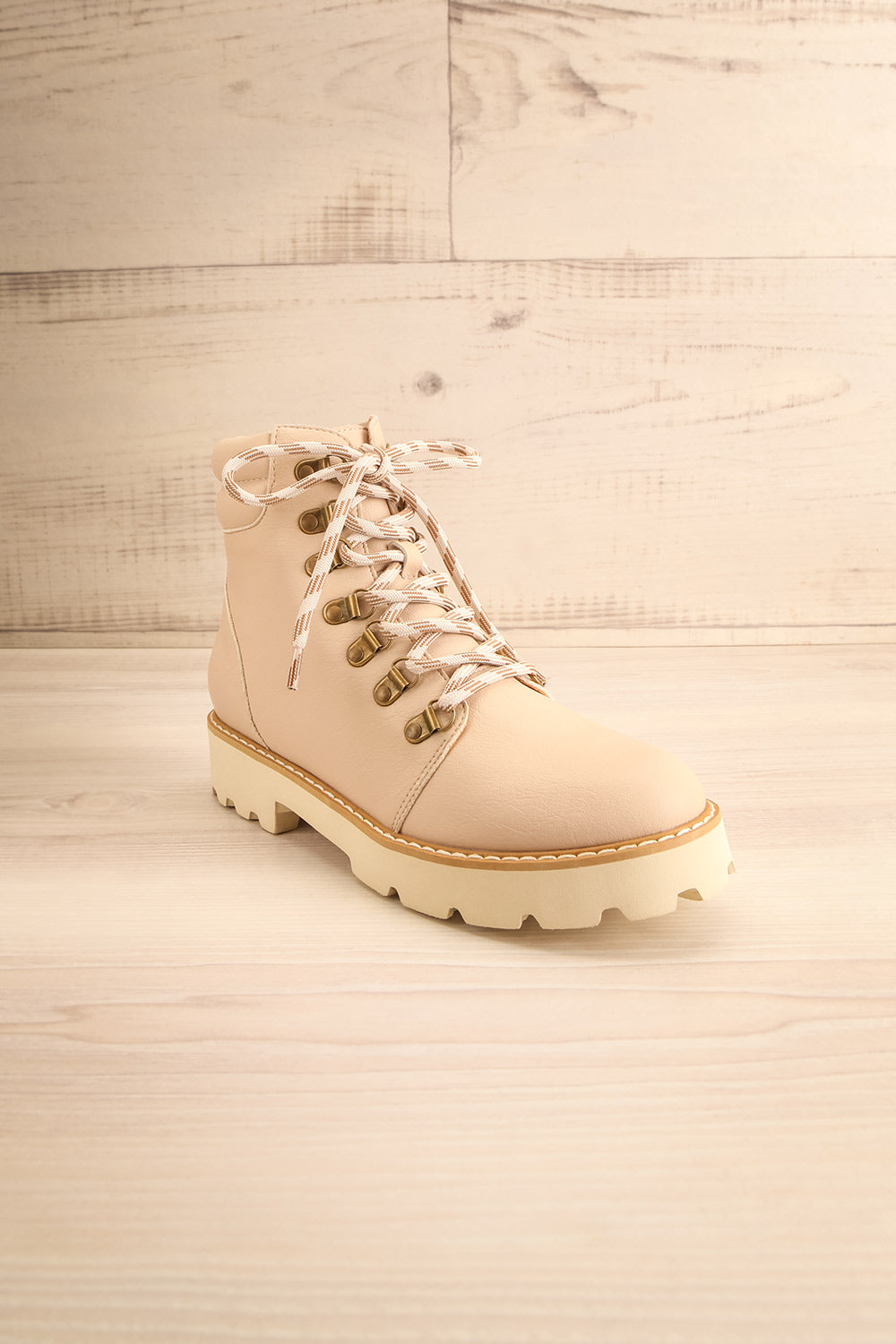 Dailyes Beige Lace Up Ankle Boots | La petite garçonne front view