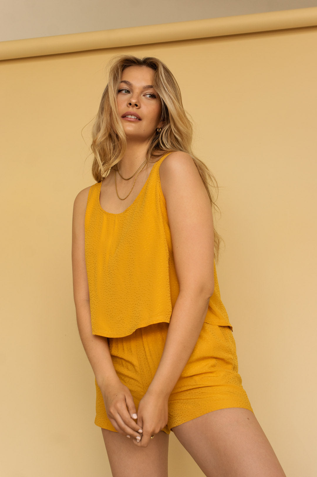 Gysele Mustard | High-Waisted Paperbag Shorts