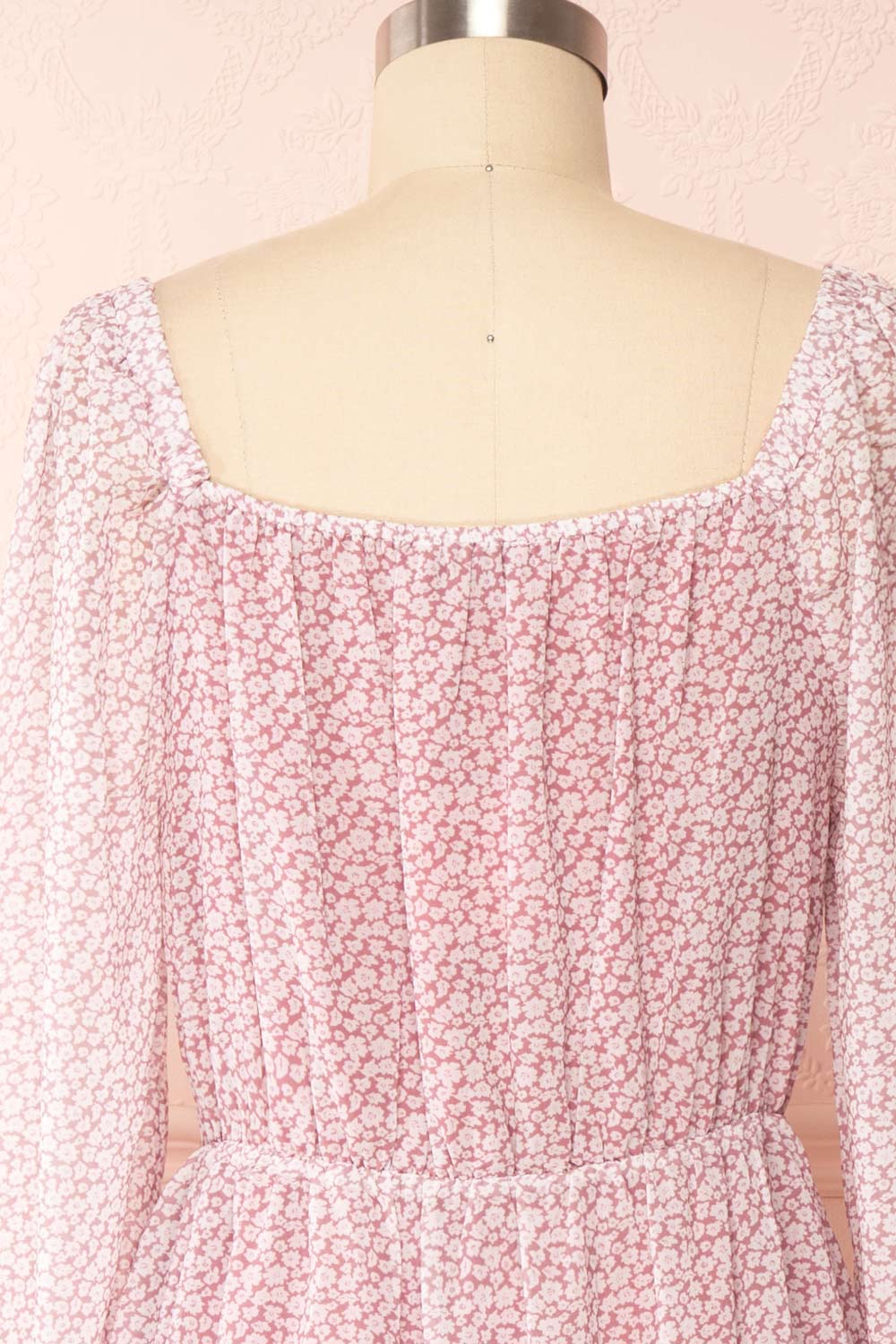 Daisa Mauve Midi Floral Dress w/ Long Sleeves | Boutique 1861 back close up