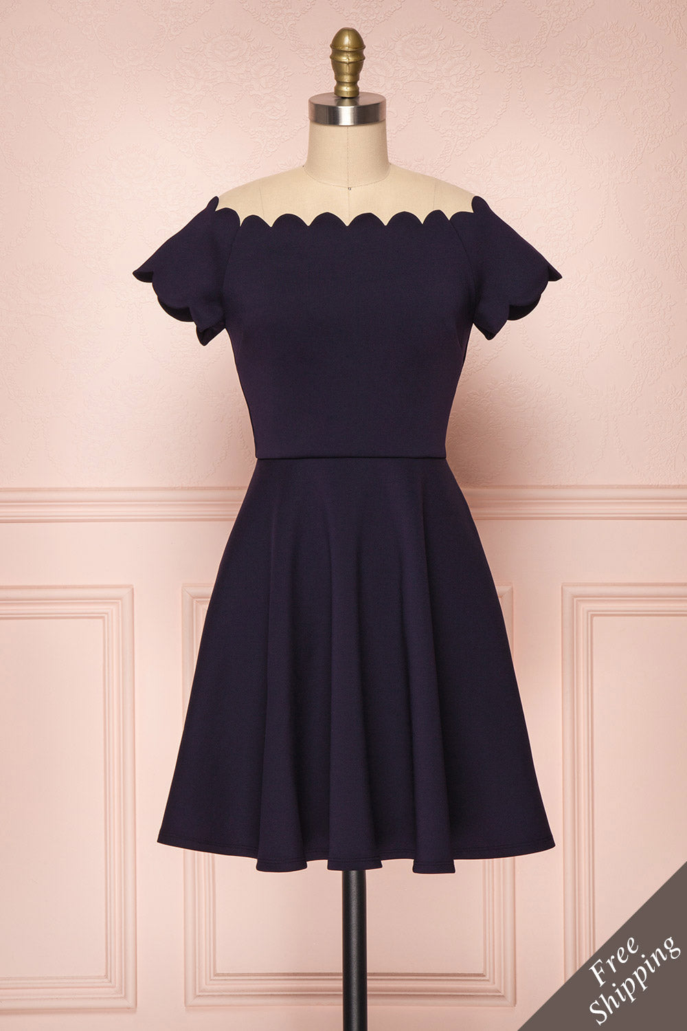 Daithe Navy Blue Scalloped A-Line Cocktail Dress | Boutique 1861
