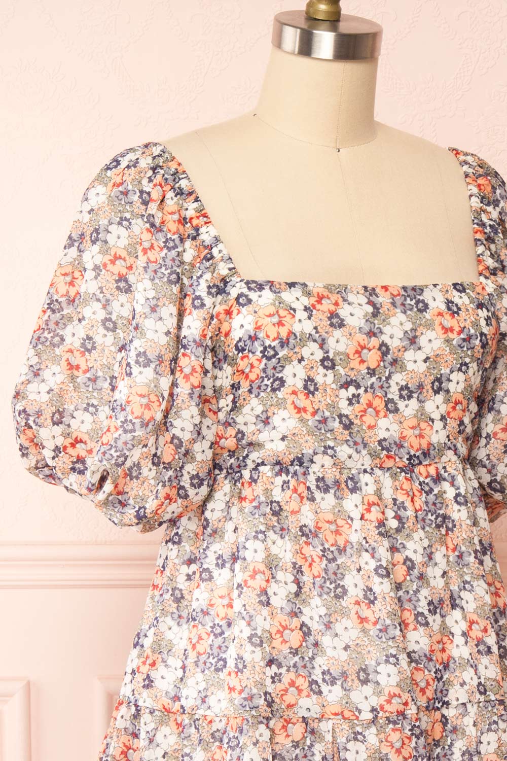 Daniela Balloon Sleeve Short Floral Dress | Boutique 1861 side close up