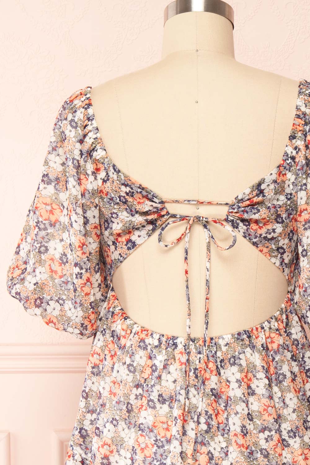 Daniela Balloon Sleeve Short Floral Dress | Boutique 1861 back close up