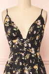 Danielle Black Floral Button-up Midi Dress | Boutique 1861 front close-up