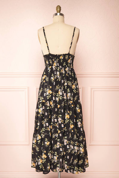 Danielle Black Floral Button-up Midi Dress | Boutique 1861 back view