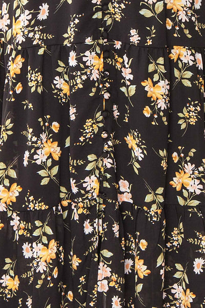 Danielle Black Floral Button-up Midi Dress | Boutique 1861 fabric