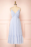 Darby Blue Plunged Neckline Textured Midi Dress | Boutique 1861 front view