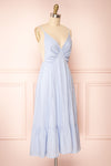 Darby Blue Plunged Neckline Textured Midi Dress | Boutique 1861 side view