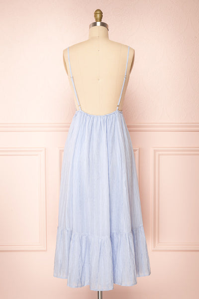 Darby Blue Plunged Neckline Textured Midi Dress | Boutique 1861 back view