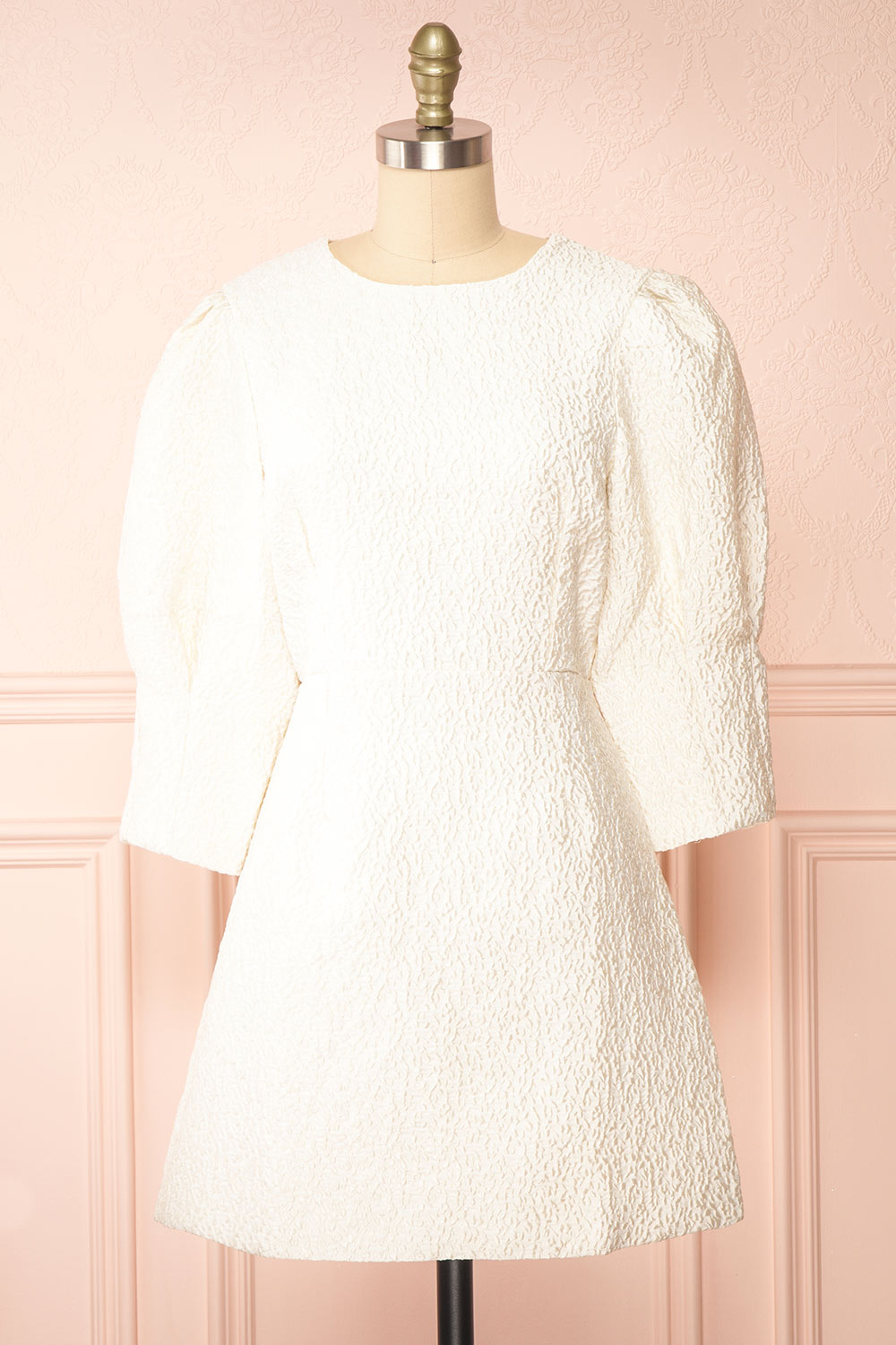 Daria Ivory Textured Open-Back Short Dress | Boutique 1861 front view