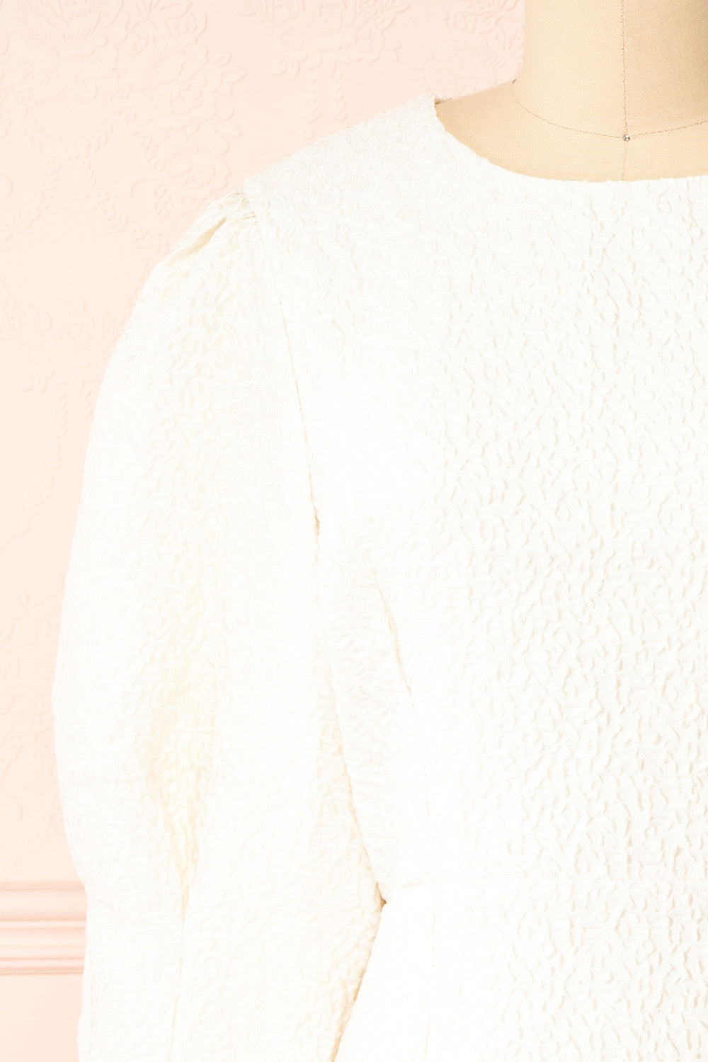 Daria Ivory Textured Open-Back Short Dress | Boutique 1861 front close-up