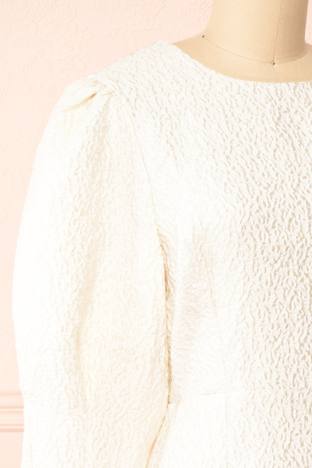 Daria Ivory Textured Open-Back Short Dress | Boutique 1861 side close-up