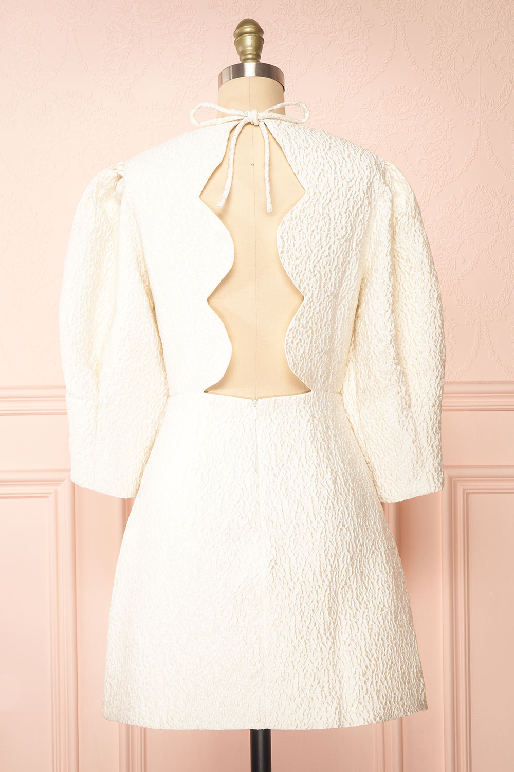 Daria Ivory Textured Open-Back Short Dress | Boutique 1861 back view