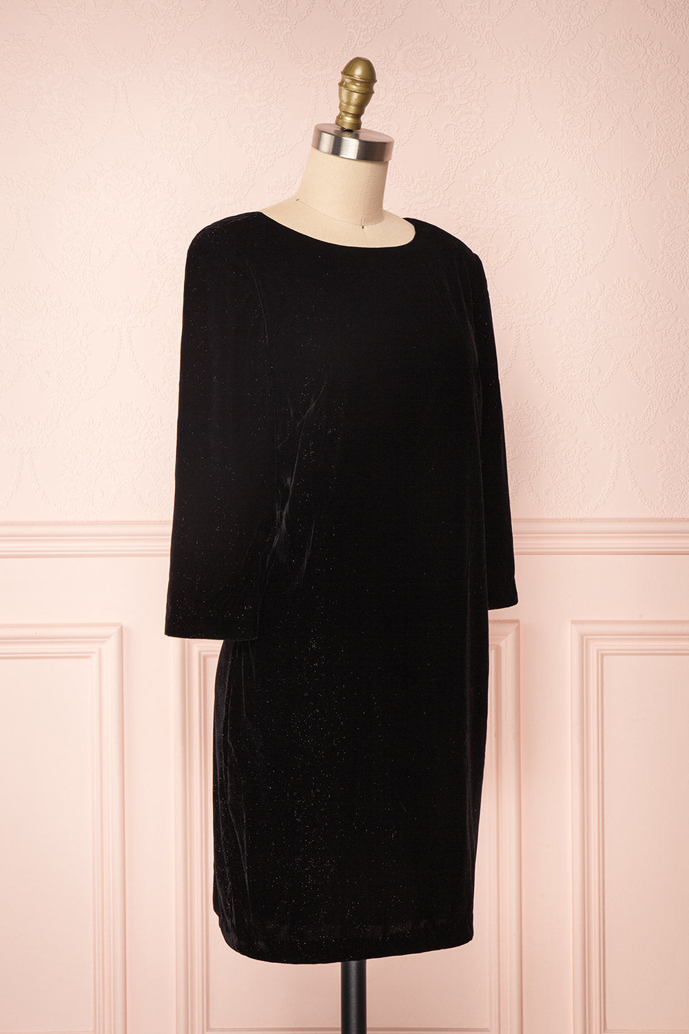Davorka Black Shimmering Velvet Cocktail Dress | SIDE VIEW | Boutique 1861