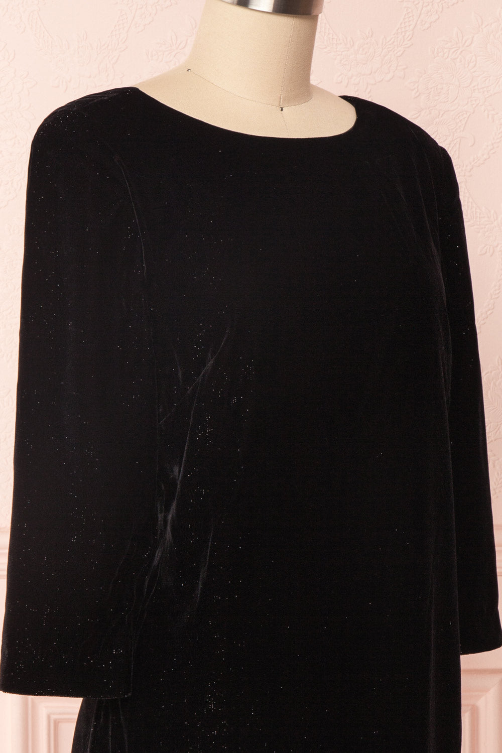 Davorka Black Shimmering Velvet Cocktail Dress | SIDE CLOSE UP | Boutique 1861