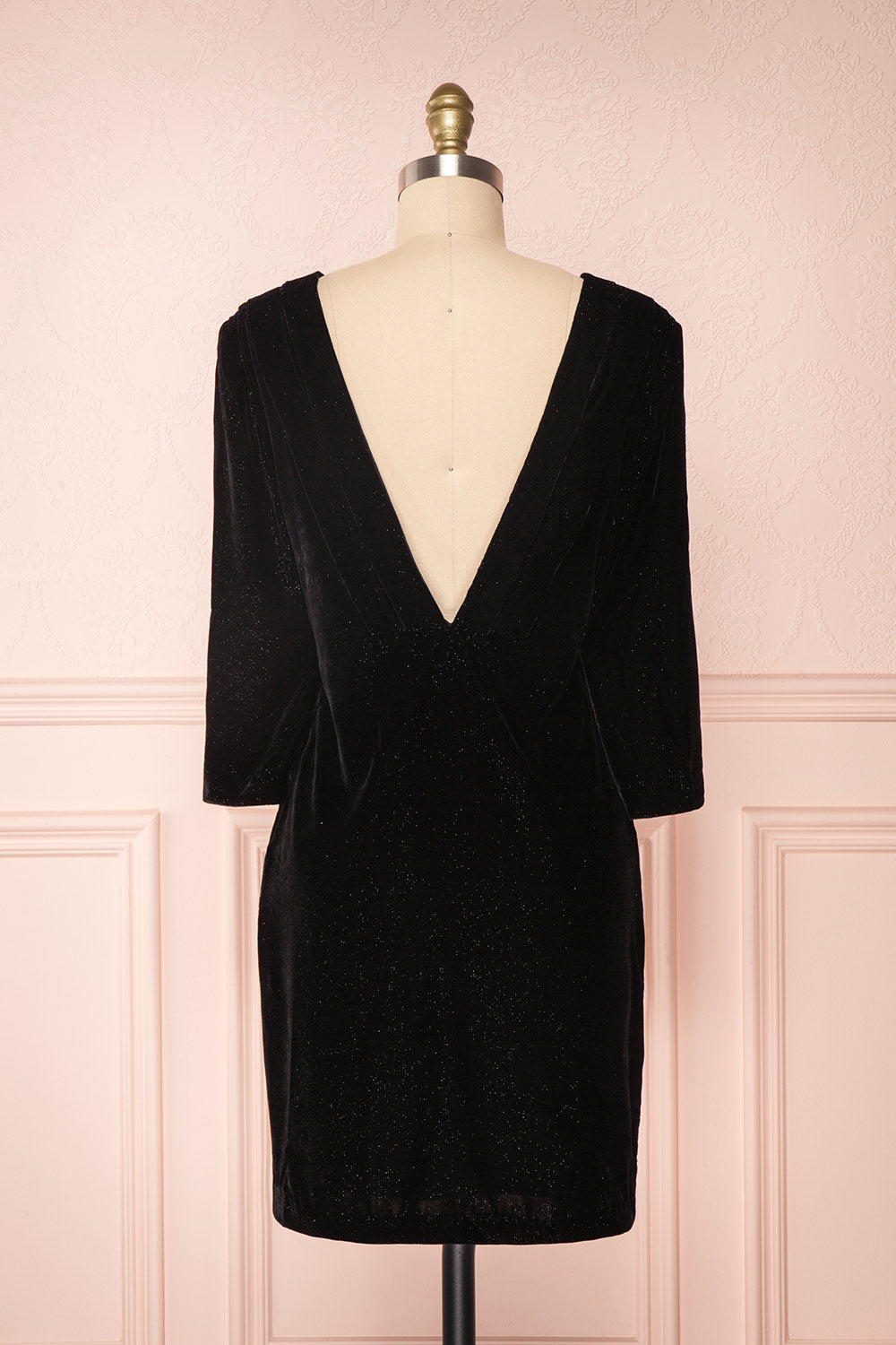 Davorka Black Shimmering Velvet Cocktail Dress | BACK VIEW | Boutique 1861