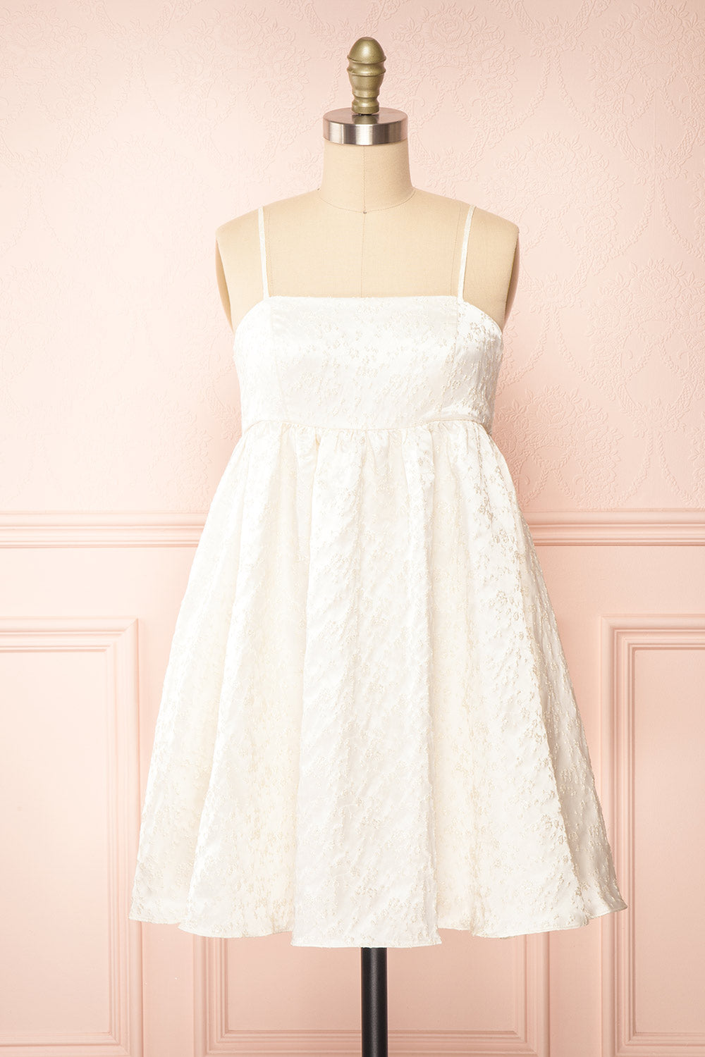 Daya White Satin Embroidered Babydoll Dress | Boutique 1861 front view