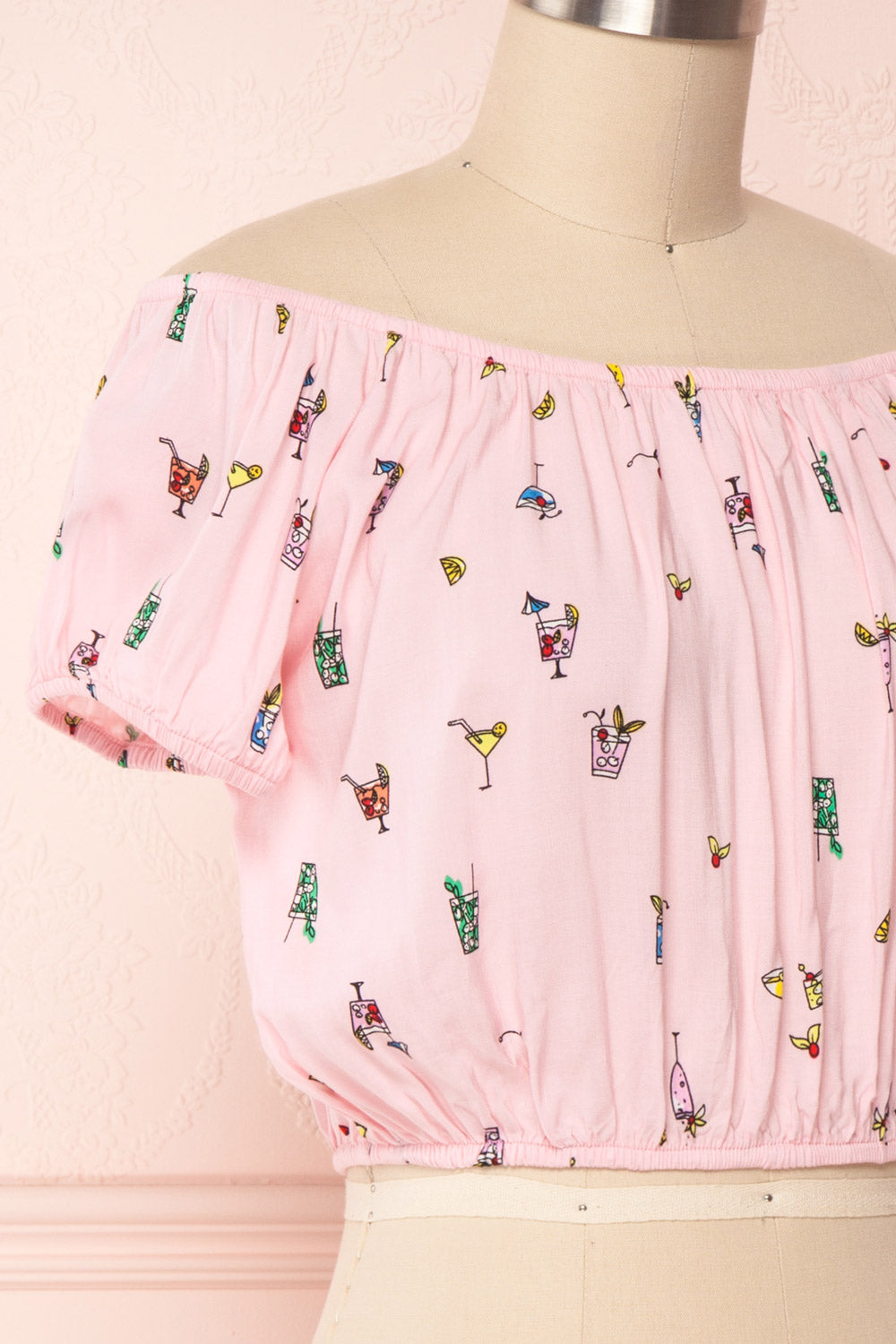 Dazaifu Pink Printed Off-Shoulder Crop Top | Boutique 1861 4