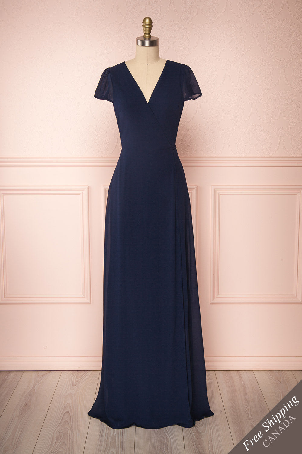 Debbie Marine Navy Minimalast Maxi Wrap Dress | Boudoir 1861 front view