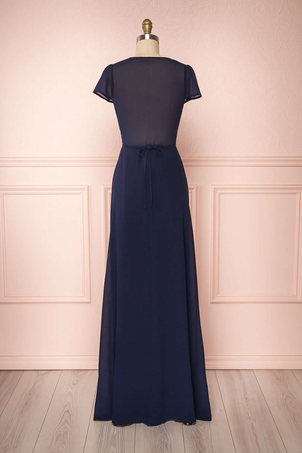 Debbie Marine Navy Minimalast Maxi Wrap Dress | Boudoir 1861 back view