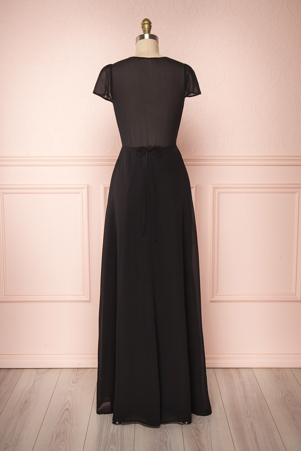 Debbie Noire Black Minimalist Maxi Wrap Dress | Boudoir 1861 back view