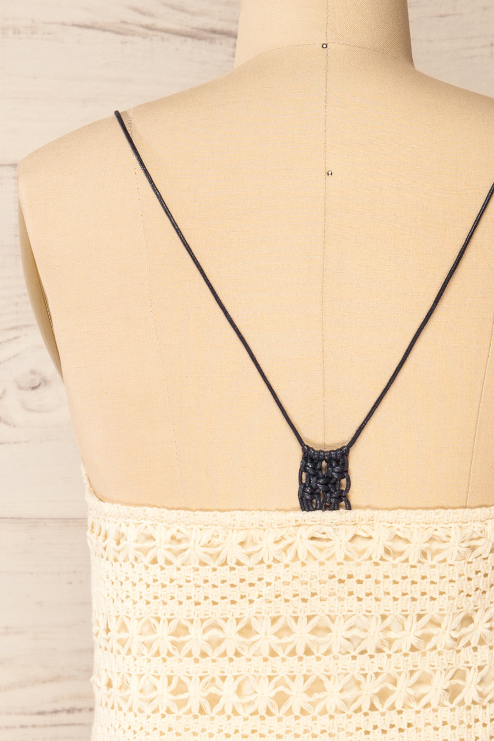 Denver Beige Floral Crochet Short Dress | La petite garçonne back close-up