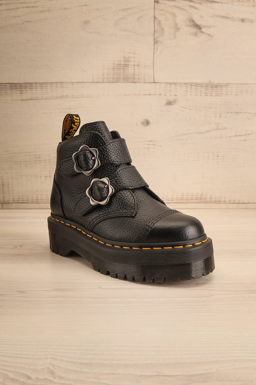 Devon Flower Buckle Leather Platform Boots | La petite garçonne front view