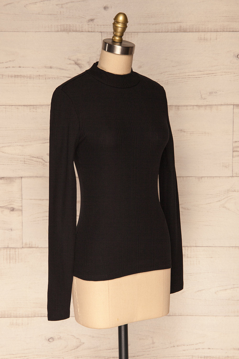 Didima Black Ribbed Top with Stand Collar | La Petite Garçonne side view