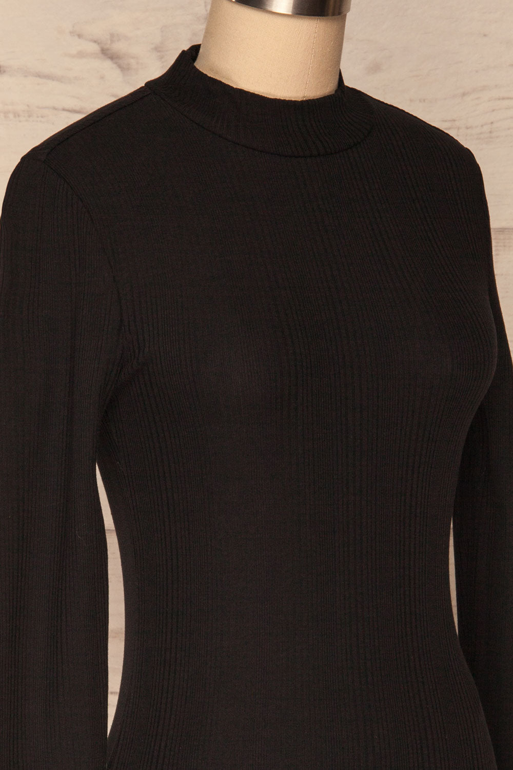 Didima Black Ribbed Top with Stand Collar | La Petite Garçonne side close-up