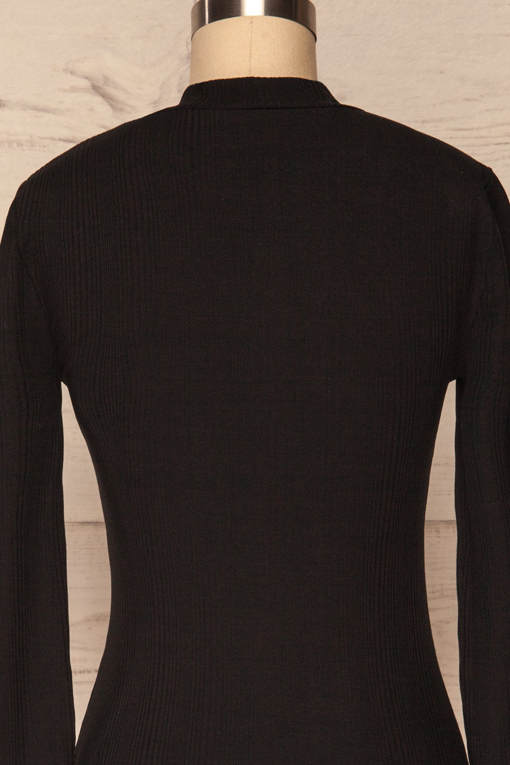 Didima Black Ribbed Top with Stand Collar | La Petite Garçonne back close-up