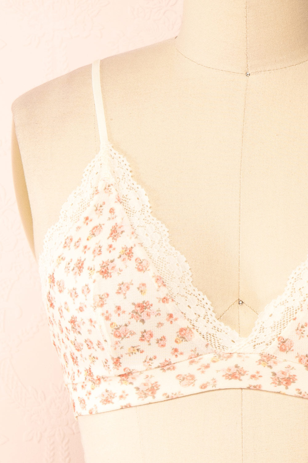 Distyle Ivory Floral Mesh Bralette w/ Lace | Boutique 1861 front close-up