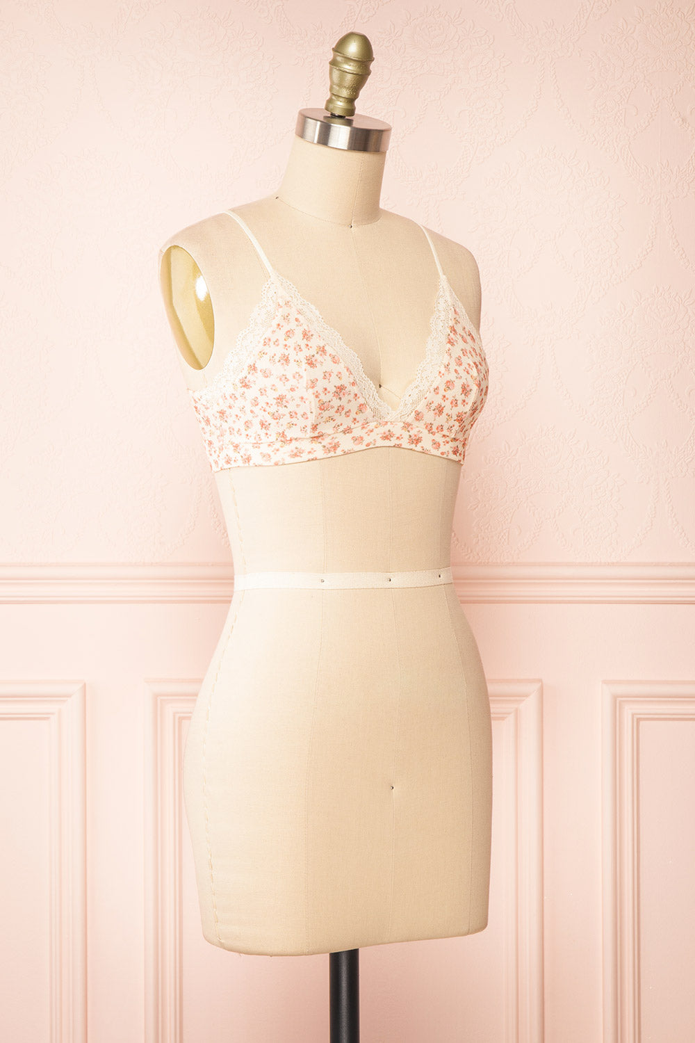 Distyle Ivory Floral Mesh Bralette w/ Lace | Boutique 1861 side view