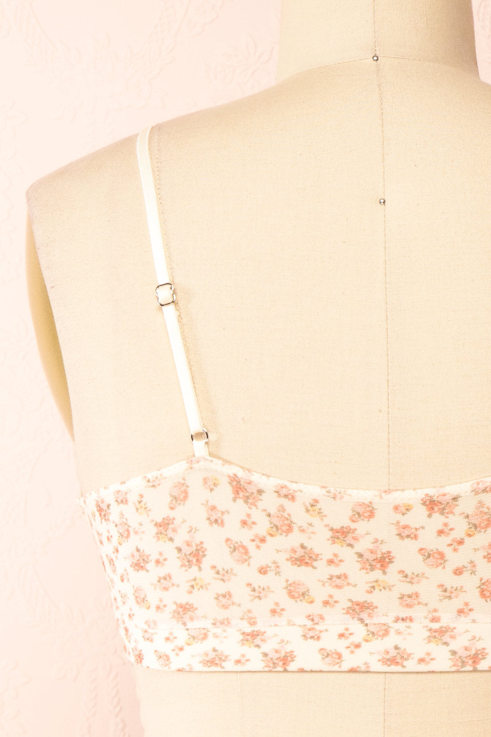 Distyle Ivory Floral Mesh Bralette w/ Lace | Boutique 1861 back close-up