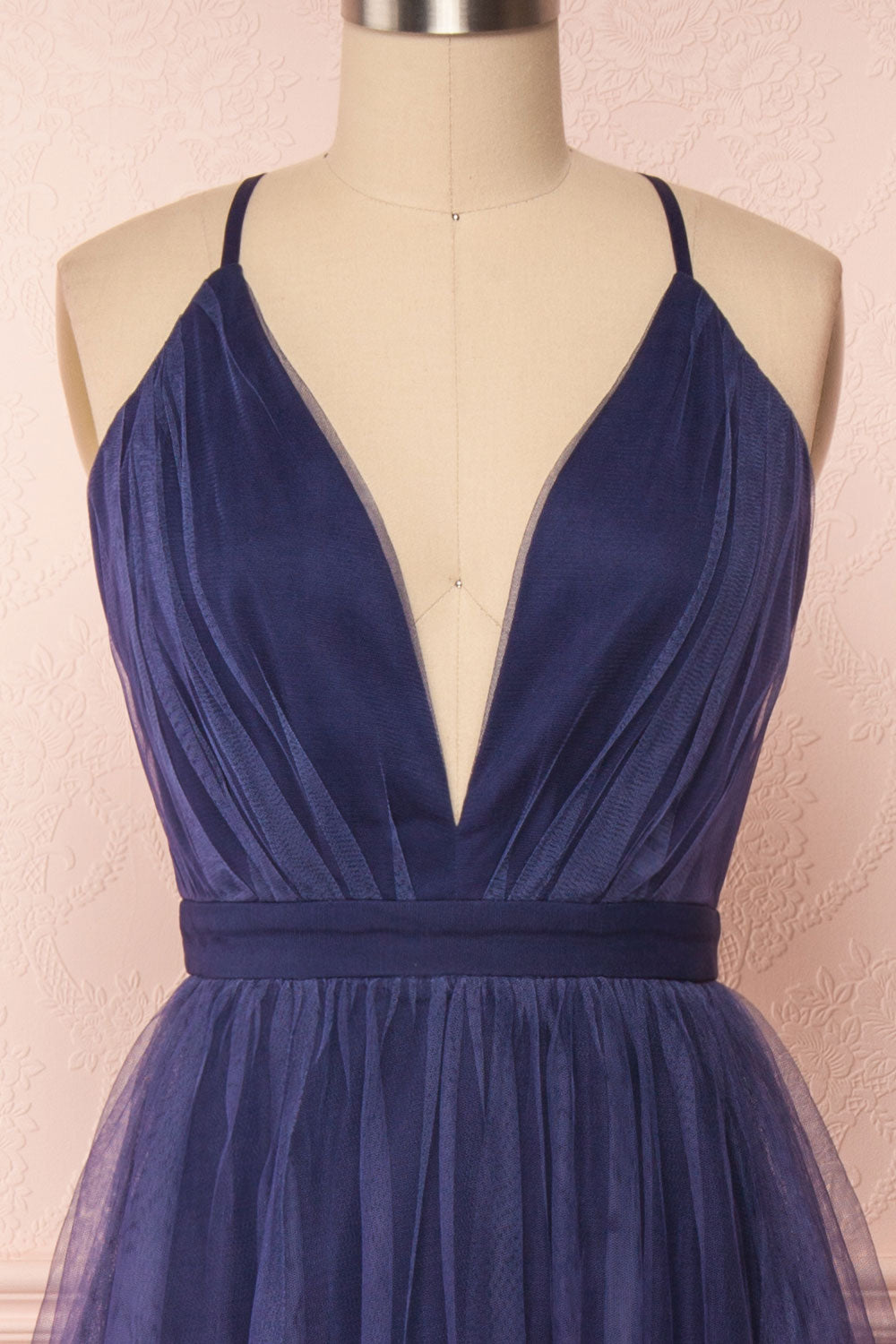 Docina Ocean Navy Blue & White Tulle Maxi Prom Dress | FRONT CLOSE UP | Boutique 1861