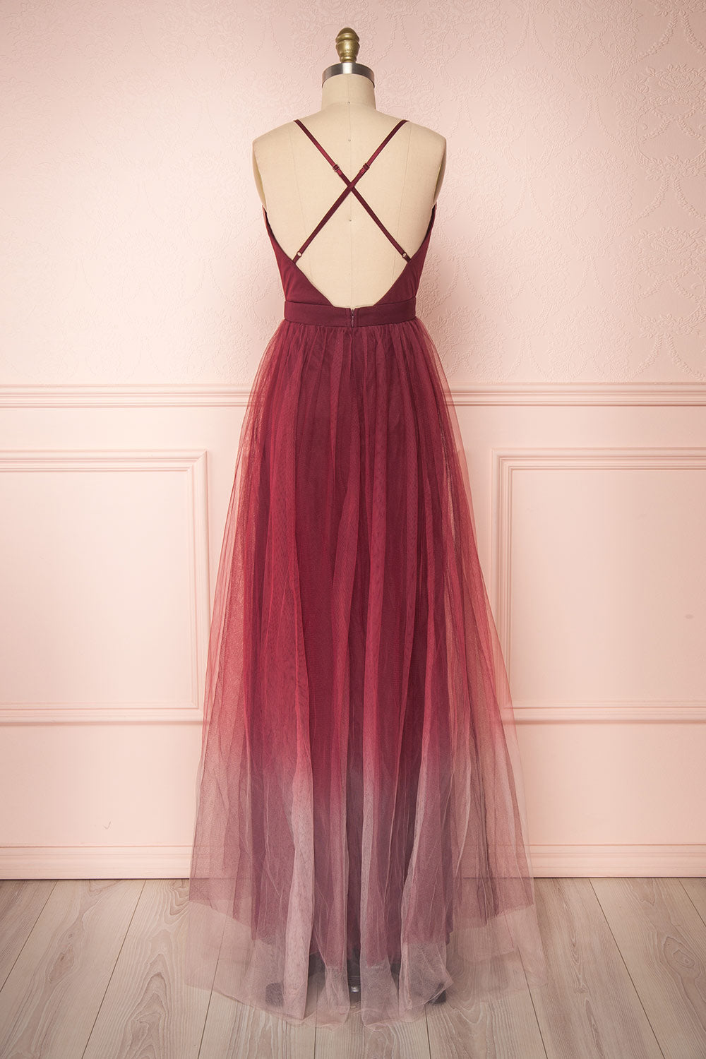 Docina Volcano Burgundy Tulle Maxi Prom Dress | BACK VIEW | Boutique 1861