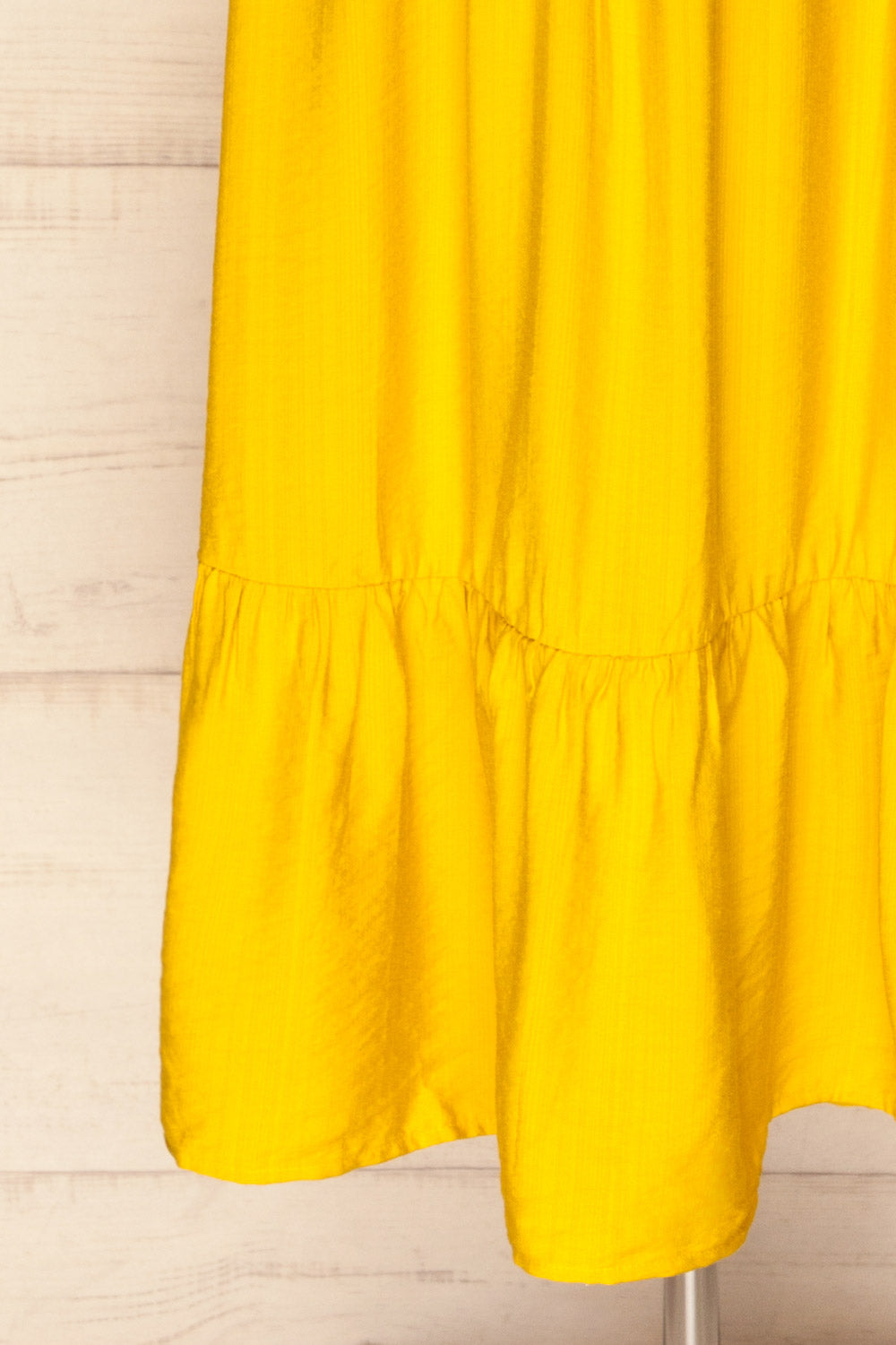 Doncaster Yellow Midi A-Line Dress w/ Ruffles | La Petite Garçonne bottom close-up 
