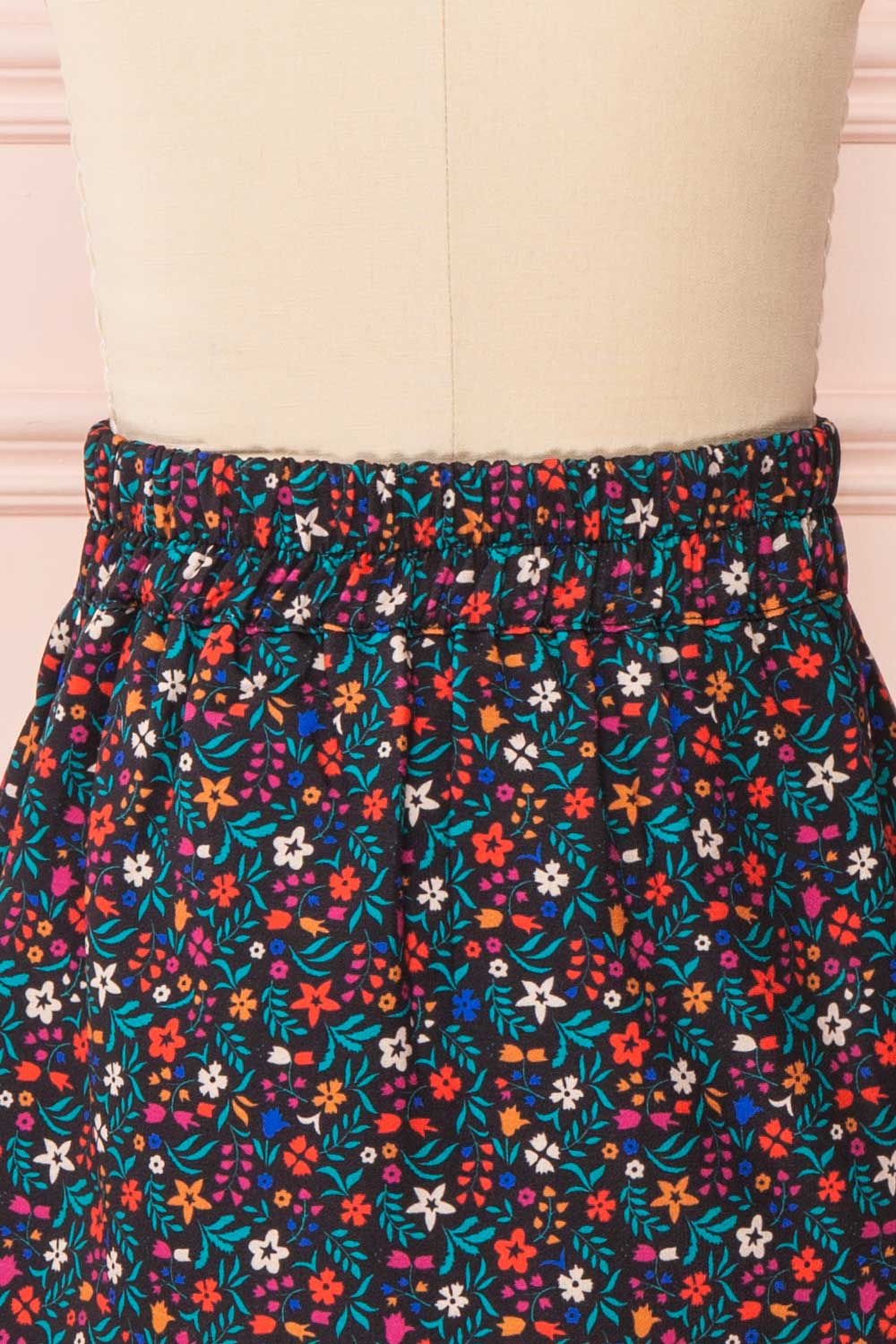 Dorit Mini Black Floral Kid's Skirt | Boutique 1861 back close-up
