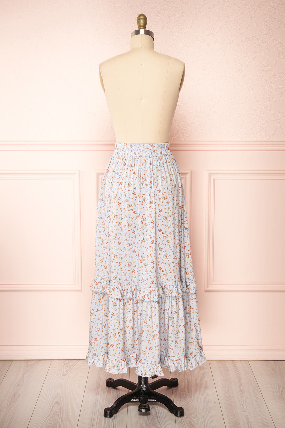 Dorys Blue | Floral Midi Skirt With Elastic Waist back view